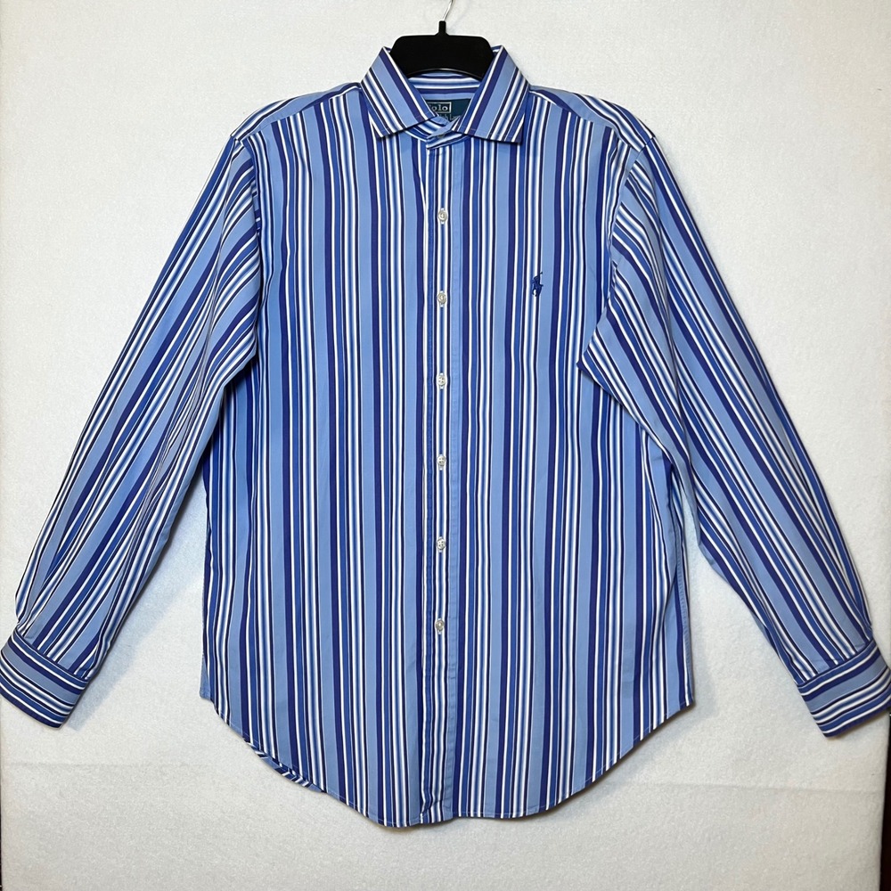 Polo Ralph Lauren Preppy Heritage Y2K Blue White Striped Long Sleeve Shirt Men M